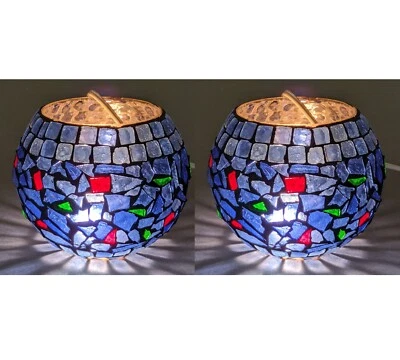 Candelabro votivo con astillas de vidrio azul cobalto en bola de vidrio juego de 5"D x 4"H/2 Foto 1 de 4