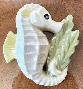 Placa de pared vintage perlada blanca amarilla verde cerámica SEAHORSE 1983 - Imagen 1 de 6