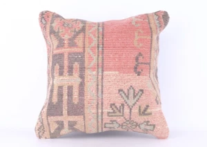 Turkish Kilim Pillow Cover Throw Pillow made of Vintage Handwoven Rug 18x18" - Picture 1 of 6