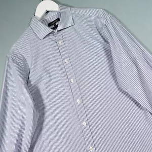 Jaeger Shirt Mens 16 1/2 Blue Pin Striped Long Sleeve Modern French Cuff Smart - Picture 1 of 16