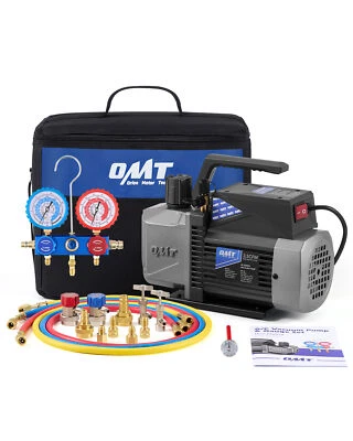 ORION MOTOR TECH OMT AC Manifold Gauge Kit 3.5cfm Sparkless Vacuum Pump for Auto HVAC Servicing
