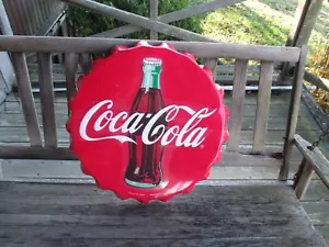 Coca-Cola Large Bottle Cap Steel Sign Red with White Script Logo - Picture 1 of 4