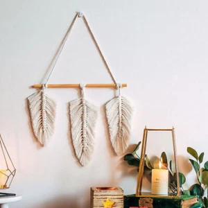 Makramee Wandbehang Boho Deko Chic Wandteppich Blatt Feder Tapisserie Wanddekor - Bild 1 von 2