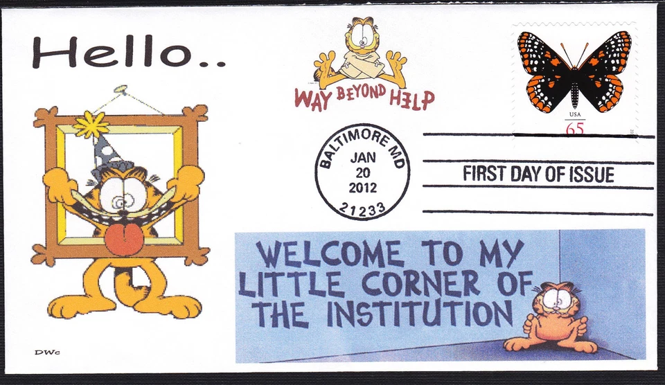 GARFIELD  WELCOME TO MY CORNER   WAY BEYOND HELP  CAT    FDC- DWc  - Image 1 of 1