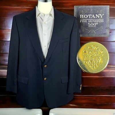 Vintage Botany 500 Blazer Mens 46R Solid Navy Blue Two Gold Buttons Wool - Image 1 of 4