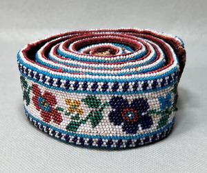 19c Antique Macedonian Folk Costume Wedding Belt Glass Beads Beaded Flowers 43''