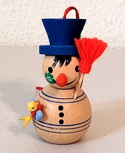 Vintage Steinbach Wooden Snowman with Broom & Bird Christmas Ornament Germany - Picture 1 of 5