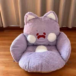Purple And White Cat Surrounded Cushion Floor Pillow Cushion Faux Rabbit Plush - Picture 1 of 6