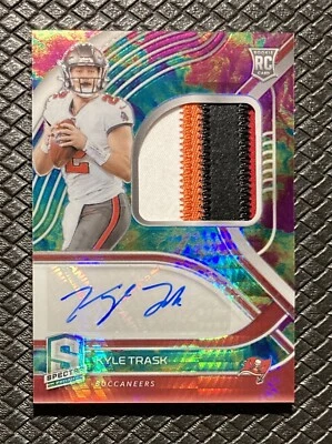 KYLE TRASK 2021 Spectra Celestial Prizm Rookie Patch Auto /75 True RPA Tampa Bay - Image 1 of 3