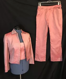 VALENTINO 3Pc Red Shimmer Poplin Cropped Jacket 8 Strapless Tube Top 8 Pants 10 - Picture 1 of 12
