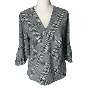 Blusa a Cuadros Anthropologie W5 Pequeña Verde Imitación Envoltura Enrollada Manga - Imagen 1 de 10