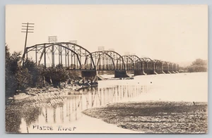 RPPC Fremont NE Platte River Multi Span Truss Bridge Nebraska Postcard 1920's - Picture 1 of 5