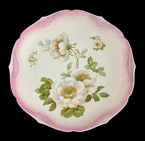 Vintage Hand Painted Bavarian 12.5” Round Plate Pink Scalloped Rim Porcelain EUC - Picture 1 of 5