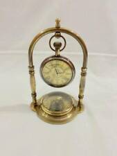 Antique Nautical Victorian London Brass Table Desk Clock with Compass Table Top