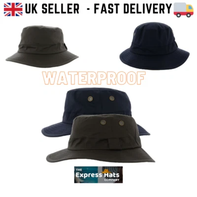 Fidra Waxed Waterproof Bush Fedora Rain Hat with eyelets. fast post UK seller - Image 1 of 2