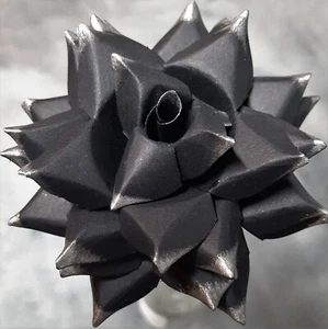 Handmade Paper Flower Broch / Pin (Black w/ Silver Tips) for Romance / Love - Picture 1 of 6