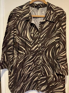 EAST 5th Women's Top Linen Blend Button Up Brown Black Beige Print Blouse ~ 3X - Picture 1 of 3