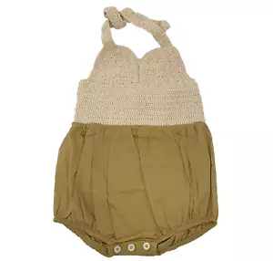 NWT Kate Quinn Baby Girl 12-18 Month Curry Halter Handmade Crochet Bubble Romper - Picture 1 of 8