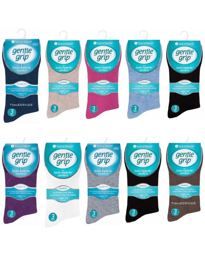 3/6/12 Pairs Ladies Gentle Grip Diabetic Socks Honeycomb Top Seamless Toe UK 4-8 — 第 1/1 张图片