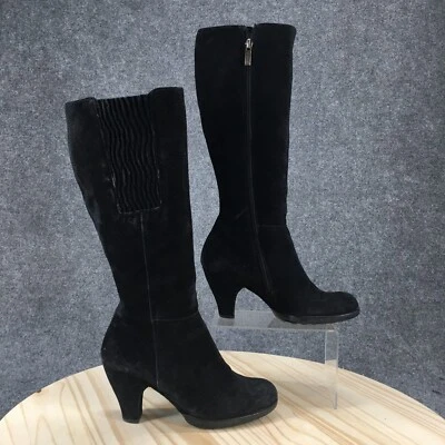 Paul Green Boots Womens US 7 UK 4.5 Tall Knee High Black Suede Side Zip Heels - Image 1 of 4