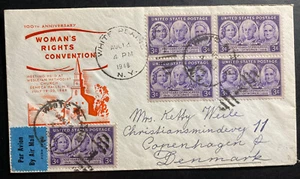 1948 White Plains NY USA Cover To Copenhagen Denmark Women’s Rights Convention - Picture 1 of 2