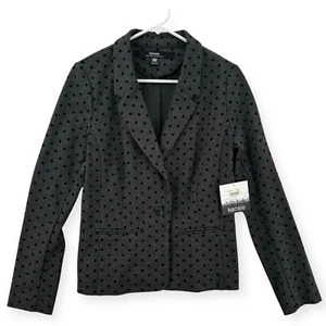Kensie Polka Dot Blazer Womens Medium Gray Jacket Stretch Single Button NEW - Picture 1 of 7