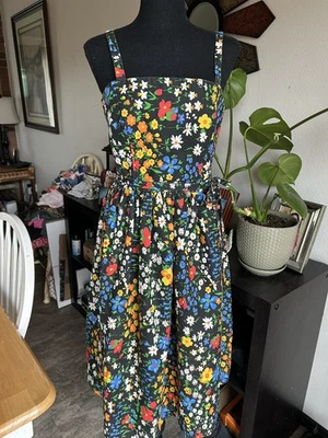 Vestido Solero Vintage Años 80 Victor Costa Negro Floral Con Bolsillos Talla 10 Foto 1 de 4