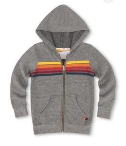 Aviator Nation Kids Youth 5 Stripe Rainbow Zip Hoodie Size 10 Heather Gray - Picture 1 of 9
