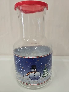 KIG Holiday / Christmas Glass Caraffe / Juice Container Blue Snowman - Picture 1 of 8