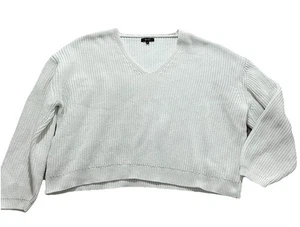 Quitte 100% Bio Baumwolle Fischer V-Ausschnitt Pullover Gr. XL Elfenbein Cropped Boxy - Bild 1 von 7