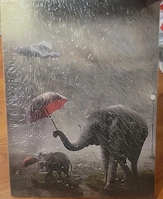 Nuevo lienzo artístico elefante 12 x 16 decoración de pared-elefante sosteniendo paraguas sobre bebé Foto 1 de 4