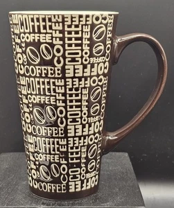 ☕️ Home Essentials Tall Tapered Coffee Mug W/ Coffee Script & Coffee Beans - Picture 1 of 8