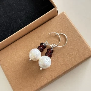 Orecchini pendenti perle granato argento sterling Sundance pendenti goccia gioielli natalizi - Foto 1 di 5