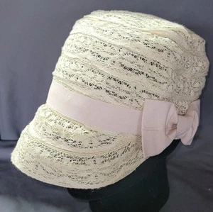 Womans Lace Band Pink Bow Newsboy Summer Spring Hat Sun Protection Garden Style - Picture 1 of 6