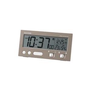 RHYTHM Alarm Clock Radio Controlled Temp Humidity Light Brown D237 ... Brand New - Picture 1 of 6