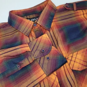 Red Ape Plaid Orange Black Button Down Shirt Men’s size 3X Casual Epaulettes - Picture 1 of 5