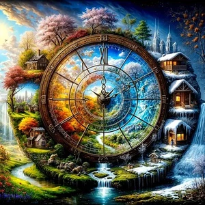 5D Clock Diamond Painting Kits for Adults Beginners,Landscape House Diamond Art - Picture 1 of 7