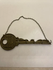 Brass Paris London Key Shaped 5 “Hooks”Key Holder Rack Metal VTG Chain To Hang - Picture 1 of 6