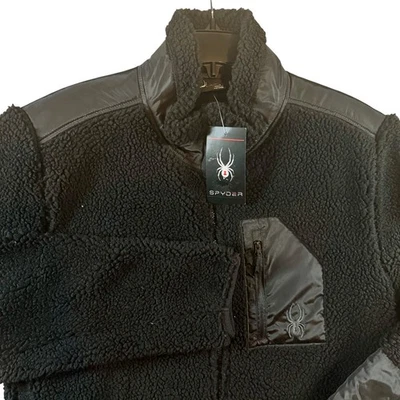 Spyder Mens Fleece Jacket Full Zip Sherpa Black Small NEW $129 - Image 1 of 4