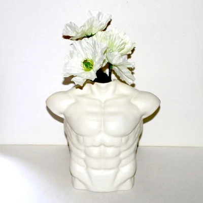 Jarrón de cerámica blanca torso masculino decoración hombre músculo 8” arte corporal gay escultura Foto 1 de 4