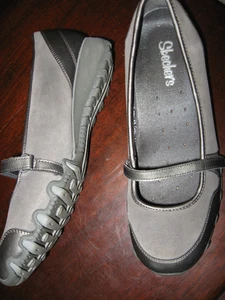 Skechers,Gray, Mary Jane style,Suede Comfort Pumps Cushion insole,8.5M - Picture 1 of 8