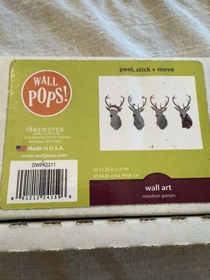 Настенные игры Wall Pops Peel And Stick Wall Art Reindeer 2016 новые в коробке - Изображение 1 из 3