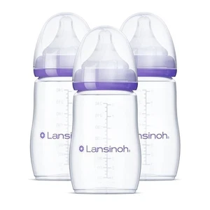 Lansinoh Anti-Colic Baby Bottles for Breastfeeding Babies, 8 Ounces, 3 Count, In - Picture 1 of 4