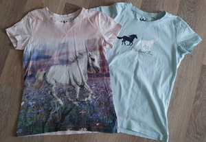 2x Shirt, kurzarm, Gr. 146 von Pocopiano, mit Pferdemotiv - Bild 1 von 4