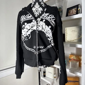 Streetwear War at love Unisex Sudadera con Capucha Desgastada Blanco y Negro. Talla M cremallera completa - Imagen 1 de 8