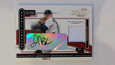 2003 Pieza de juego de playoffs Jeremy Bonderman doble automático/camiseta tarjeta Tigres bb Foto 1 de 2