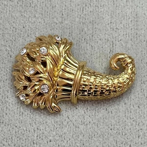 Monet Signed Cornucopia Brooch Gold-tone Rhinestone Crystals Vintage Pre-owned - Picture 1 of 4