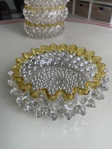 5 Frances ware Clear Hobnail w/Amber Trim Brockunier Finger Bowls C1886 #323 - Picture 1 of 8
