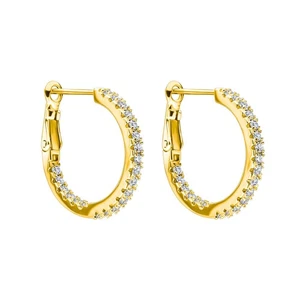 18K Yellow Gold Plated Silver Hoop Earring With 0.72 CTW Lab Grown Diamond (VS) - Picture 1 of 5