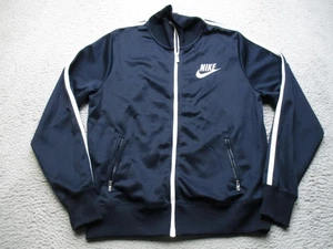 Nike Track Jacket Mens Large Navy Blue White Stripe Full Zip Sportswear Swoosh - Picture 1 of 9